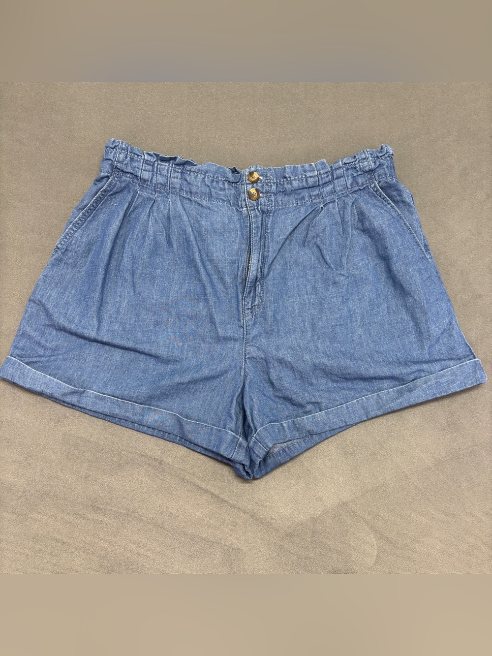 American Eagle Chambray Paperbag Linen Blend Shorts Blue Size 16